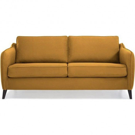 HEXAGONE  Canapé Convertible 3 places - Velours ocre - Couchage express - L 182 x P 85 x H 97 cm - CLYDE