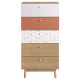 Chiffonnier GARDENA - Panneaux de particules et Bois massif - Bois et motifs  - 5 tiroirs - L 60 x P 40 x H 120 cm