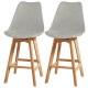 BJORN Lot de 2 tabourets de bar pieds en bois hetre massif - Revetement simili gris - Scandnave - Assise H 65cm