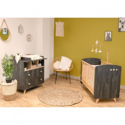 DOMIVA Chambre Duo - Lit 60x120 cm + commode + plan a langer Senja - Anthracite