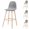 Lot de 4 tabourets de bar design - Tissu gris taupe 4 pieds métal effet bois - L 45 x P 54 x H 104 cm - HARRI