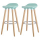 OSLO Lot de 2 tabourets de bar bleu laqué + pieds hetre massif - Contemporain - L 39 x P 40 cm