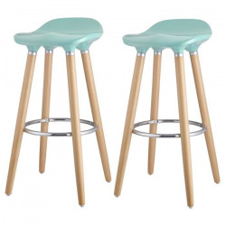 OSLO Lot de 2 tabourets de bar bleu laqué + pieds hetre massif - Contemporain - L 39 x P 40 cm