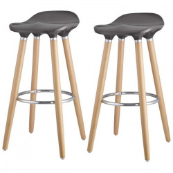 OSLO Lot de 2 tabourets de bar gris laqué + pieds hetre massif - Contemporain - L 39 x P 40 cm