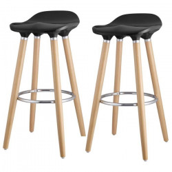 OSLO Lot de 2 tabourets de bar noir laqué + pieds hetre massif - Contemporain - L 39 x P 40 cm