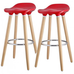 OSLO Lot de 2 tabourets de bar rouge laqué + pieds hetre massif - Contemporain - L 39 x P 40 cm