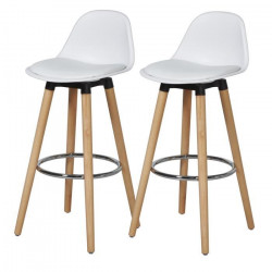 Lot de 2 tabourets de bar - Blanc - Pied metal peinture bois - L 39 x P 37 x H 70,5 cm - PITT