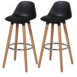 Lot de 2 tabourets de bar - Noir - Pied metal peinture bois - L 39 x P 37 x H 70,5 cm - PITT