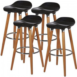 Lot de 4 tabourets de bar - Noir - Pied metal peinture bois - L 39 x P 33 x H 70 cm - OSLO