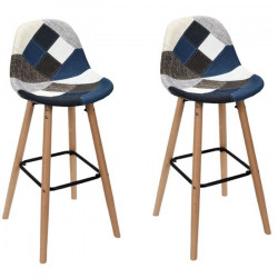 Lot de 2 Tabourets de bar - Bleu gris - PATCHWORK