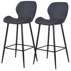 PORTO Lot de 2 tabourets de bar - Tissu gris anthracite - Pieds métal - L 51 x P 41 x H 75 cm