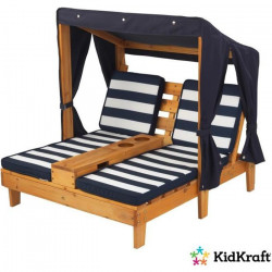 KIDKRAFT - Double chaise longue enfant en bois avec porte-gobelets - mobilier de jardin - marine