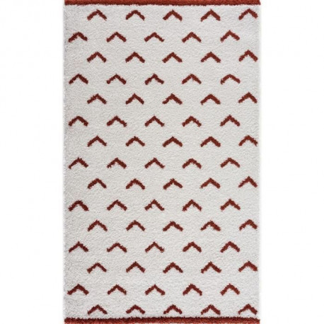 NAZAR Tapis de salon Shaggy longues meches style Berbere LAMIA - 120 x 160 cm - Blanc et terracotta