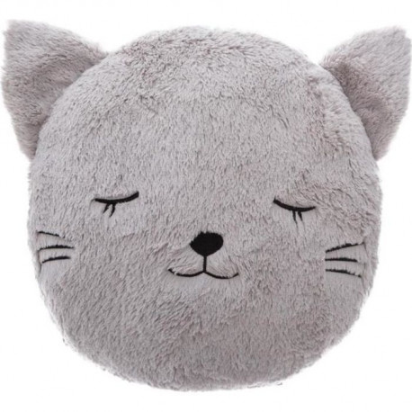 Coussin Rond Fourrure Chat - Ø 28 x 10,5 cm - Gris
