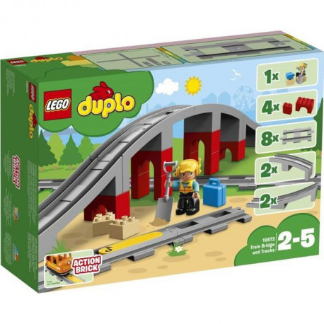 LEGO 10872 DUPLO Town Les Rails Et Le Pont Du Train, jouet pour enfants 2-5 ans, Jeu De Construction Avec Klaxon en Brique So…