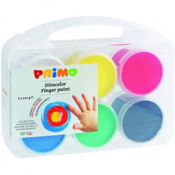 PRIMO 221TD100SP Gouache aux doigts en pot de 100 gr., mallette multifonction, 6 couleurs.