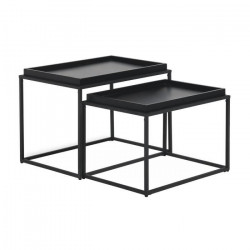 Tables gigognes - Laqué et pieds en métal - Noir - L 60 x P 40 x H 45 cm et L 55 x P 38 x H 38 cm - KENTIA