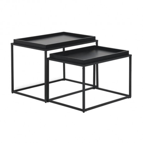 Tables gigognes - Laqué et pieds en métal - Noir - L 60 x P 40 x H 45 cm et L 55 x P 38 x H 38 cm - KENTIA
