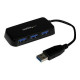 Hub USB 3.0 a 4 ports avec câble intégré - Noir - Mini Hub USB portable - Concentrareur USB3 - ST4300MINU3B