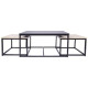Lot de 3 Tables gigognes - Métal noir et bois - L 90 x P 60 x H 43 cm et L 50 x P 50 x H 35 cm - MINSK