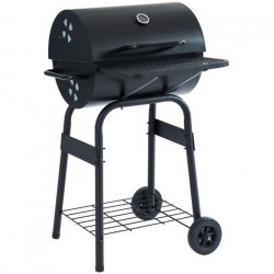 JAMES Barbecue a charbon avec couvercle type fumoir - 2 roues et tablettes - 44 x 37 cm - Noir