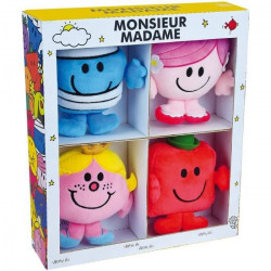 MONSIEUR MADAME Coffret 4 peluches Mme Princesse, Mme Câlin, M.costaud et M.bobo +/- 12 cm