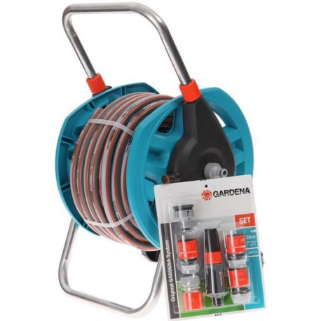GARDENA Dévidoir portable équipé  Longueur 20m  Raccord anti-goutte  Kit complet tuyau d'arrosage  Garantie 5 ans (2691-20)