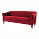 Canapé Chesterfield fixe 3 places - Velours rouge et pieds en bois - L 203,5 x P 80,5 x H 80 cm - LIAM