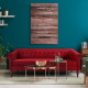 Canapé Chesterfield fixe 3 places - Velours rouge et pieds en bois - L 203,5 x P 80,5 x H 80 cm - LIAM