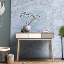 Console avec 3 tiroirs - Scandinave - NEW SOFIA - Chene Blanc Gris Motifs - L 110 x P 35 x H 82 cm