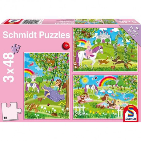 Puzzle enfant 3x48 pieces - Princesse dans le jardin du château - SCHMIDT AND SPIELE