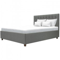 EMILY Lit coffre adulte 140x190 cm - Tissu imitation lin gris clair - Sommier inclus