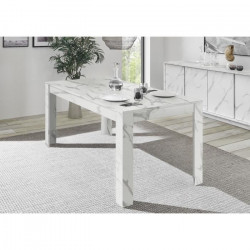 Table de salle a manger - Blanc marbre - MARMO - L 180 x P 90 x H 79 cm