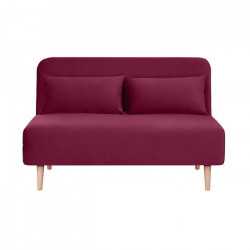 Banquette BZ 2 places - Style scandinave - Velours rose foncé - L 130 x P 90 x 81 cm - DEPLO