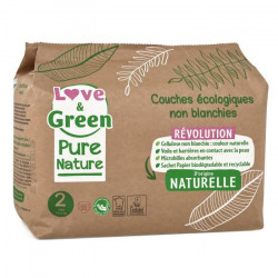 LOVE AND GREEN Couches hypoallergéniques Non blanchies Pure Nature - Certifiées Ecolabel T2 x 35 (3 a 6 kilos)