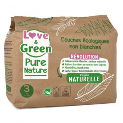 LOVE AND GREEN Couches hypoallergéniques Non blanchies Pure Nature - Certifiées Ecolabel T3 x 42 (4 a 9 kilos)