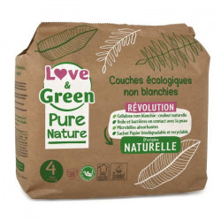 LOVE AND GREEN Couches hypoallergéniques Non blanchies Pure Nature - Certifiées Ecolabel T4 x 38 (7 a 14 kilos)