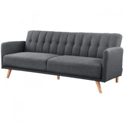 ANDERS Canapé 3 places scandinave convertible - Tissu anthracite - L 207 x P 94 x H 86 cm