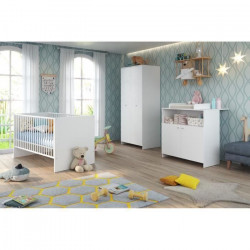 NIKO Chambre bébé complete : lit 70x140cm + commode a langer + armoire - blanc