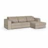 Canapé d' angle droit 4 places convertible + coffre + 3 coussins de dos - Tissu beige biscuit - L 262 x P 183 x H 82 cm - SYDNEY