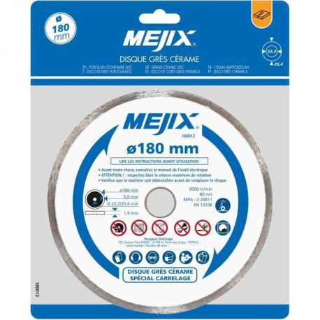 MEJIX Disque gres cérame 180 mm, BR 25,4 / 22,2 mm