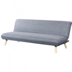 Banquette clic clac 3 places - Tissu Gris clair - Pieds en bois - L 190 x P 77 x H 71 cm - MOLLY