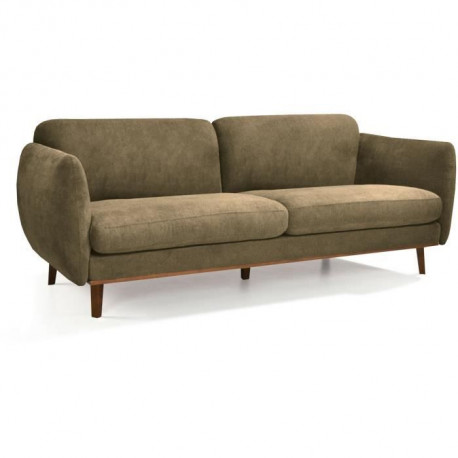 Hexagone - Canapé 3 places fixe - Tissu - Vert olive - L 218 x P 87 x H 81 cm - Sofia