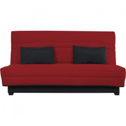 SIMMONS Banquette Clic clac Simmons- Tissu Rouge + 2 coussins Noir - Made in France - L 194 x P 98 x H 100 cm - VANDA