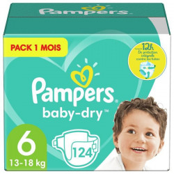 PAMPERS Baby Dry Taille 6 - des 15 kg - 124 couches - Format pack 1 mois