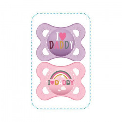 MAM Sucette Décor Message - 2-6 mois - Silicone - Bte stérilisation - Lot de 2 - Daddy rose