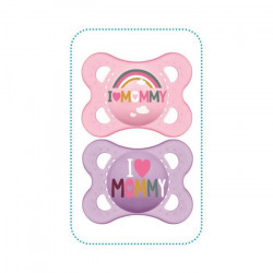 MAM Sucette Décor Message - 2-6 mois - Silicone - Bte stérilisation - Lot de 2 - Mommy rose