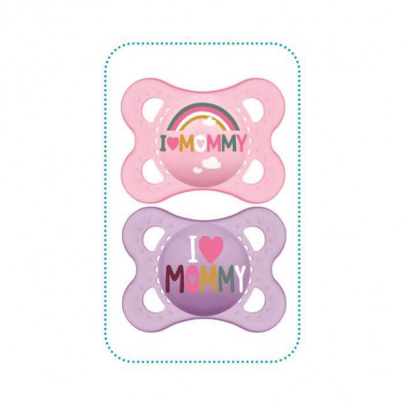 MAM Sucette Décor Message - 2-6 mois - Silicone - Bte stérilisation - Lot de 2 - Mommy rose