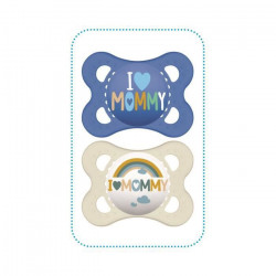 MAM Sucette Décor Message - 2-6 mois - Silicone - Bte stérilisation - Lot de 2 - Mommy vert