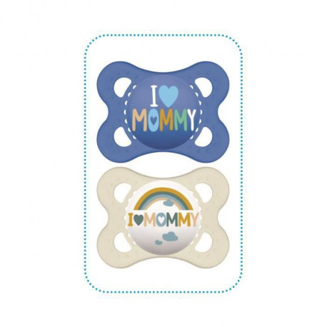 MAM Sucette Décor Message - 2-6 mois - Silicone - Bte stérilisation - Lot de 2 - Mommy vert